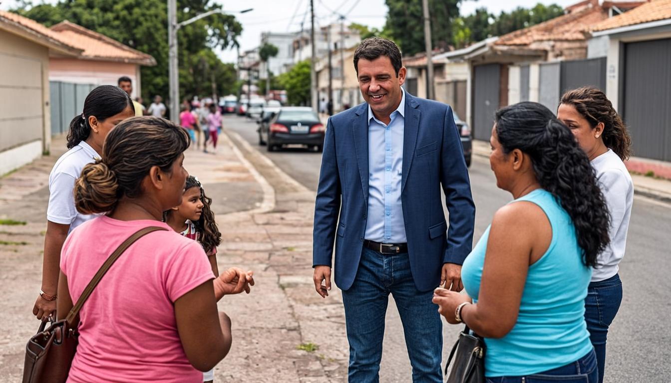 Givago em diálogo com moradores em rua de bairro de Santa Maria.